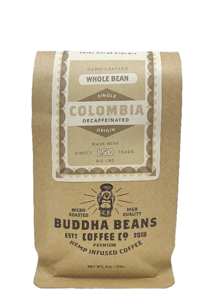 Buddha Beans Colombia Decaf CBD Coffee, Swiss Water Process, 12oz