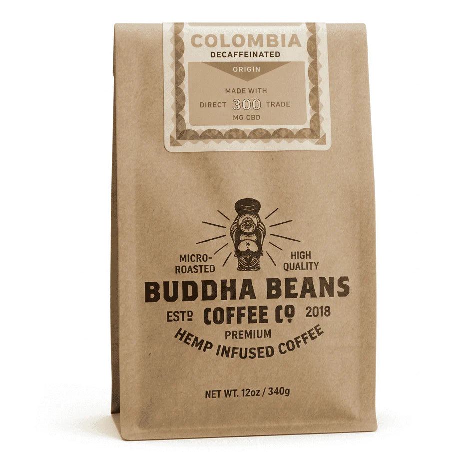 Buddha Beans Colombia Decaf CBD Coffee, Swiss Water Process, 12oz